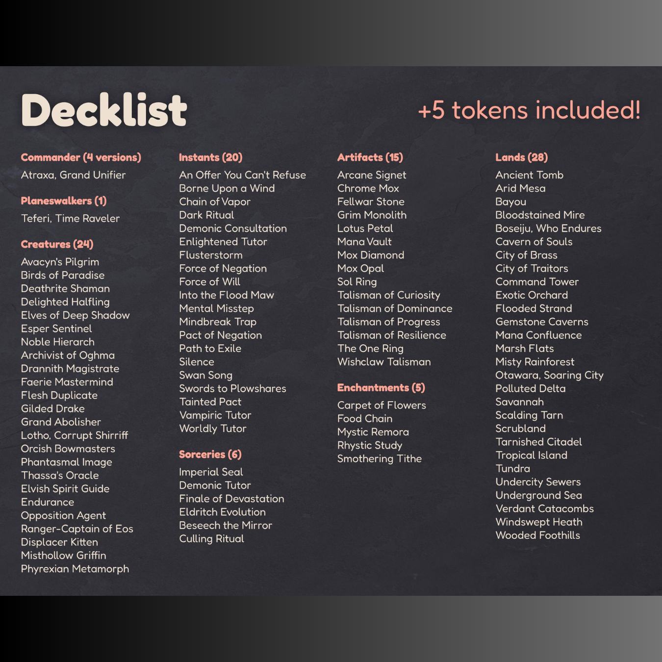 Atraxa Cat Food - Full TCG Proxy Commander EDH Deck - 108 cards - Tokens included - Waifu Anime Girls