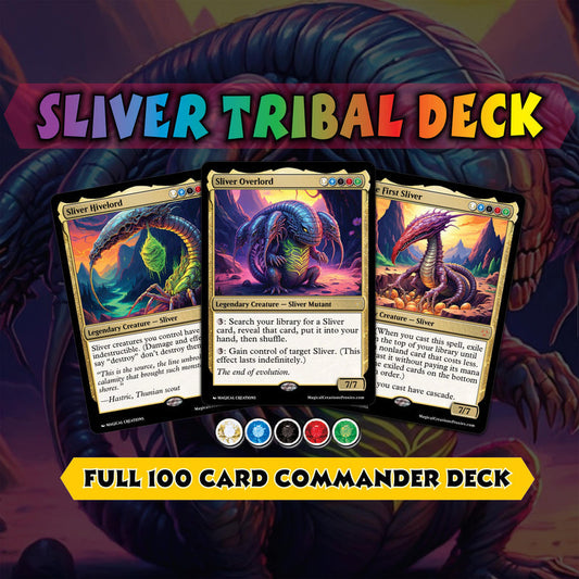 S.l.i.v.e.r Tribal Commander Deck - High Quality MTG Proxies for Commander EDH, Full 100 Card Ready to Play Deck with Custom Art + 8 Bonus Cards