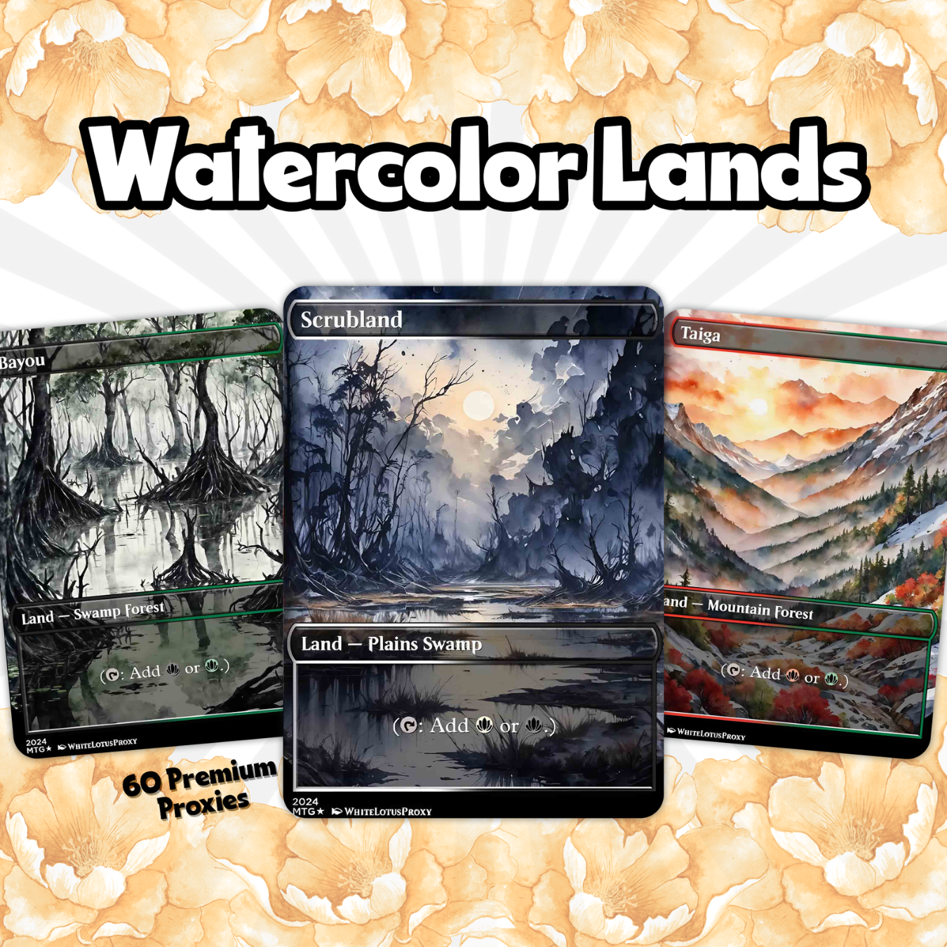 Mega EDH land pack (50+ cards) Anime watercolour lands set of 50 unique borderless custom proxy lands High quality lands for EDH or cEDH