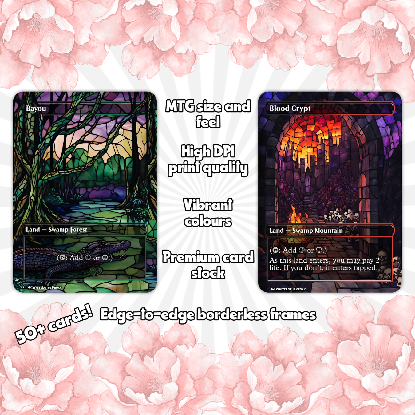 Mega EDH land pack (50+ cards) Stained Glass lands set of 50 unique borderless custom proxy lands High quality lands for EDH or cEDH
