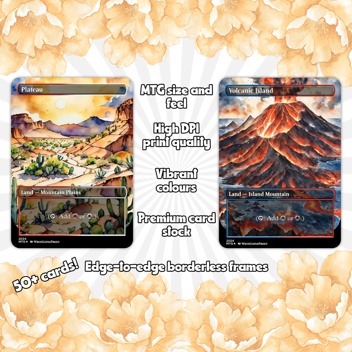 Mega EDH land pack (50+ cards) Anime watercolour lands set of 50 unique borderless custom proxy lands High quality lands for EDH or cEDH
