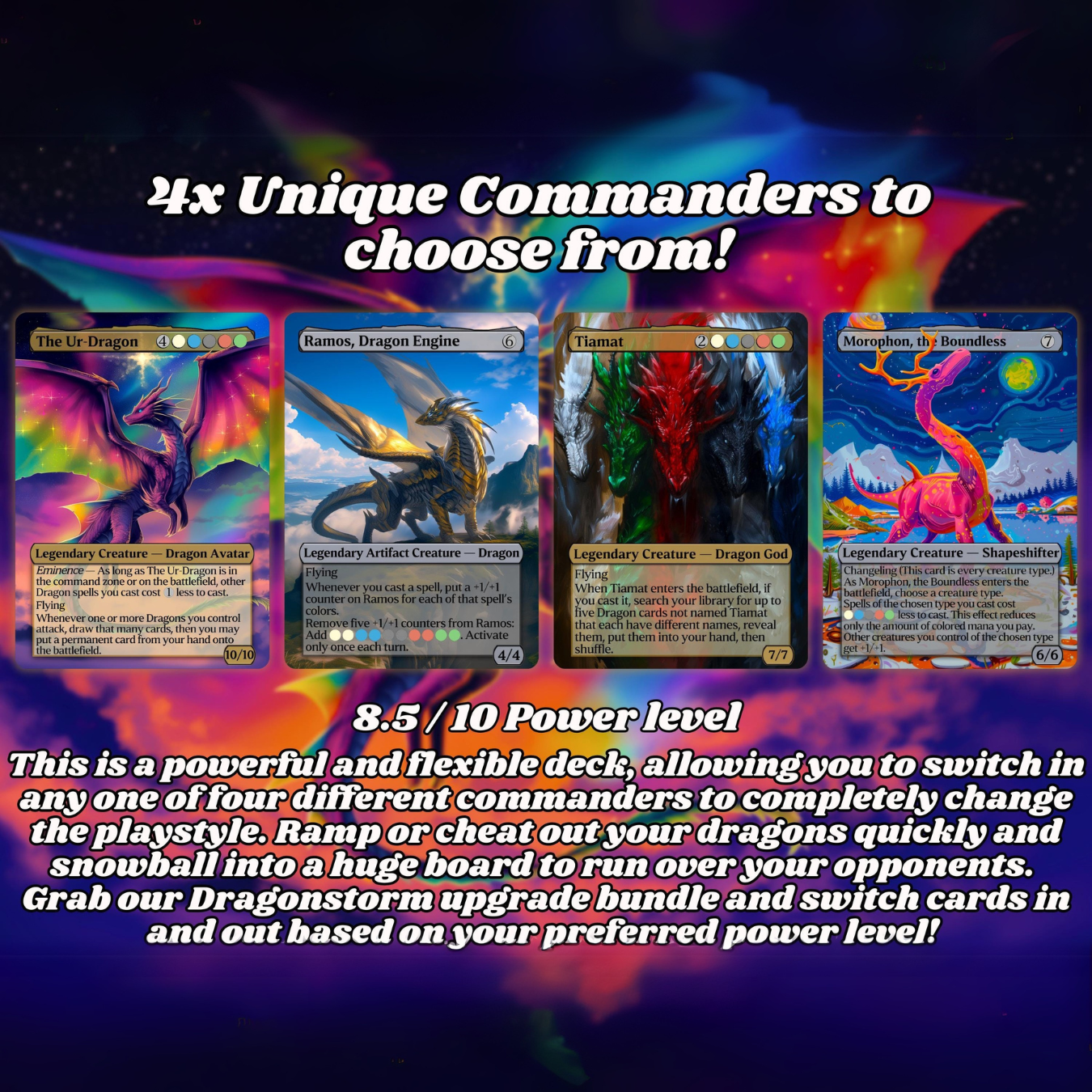 Dragon Tribal Commander Deck - Proxy - 4 Possible Commanders - 5 Colors - Tokens Included - Dragonstorm Upgrade Bundle - 110 card EDH Deck