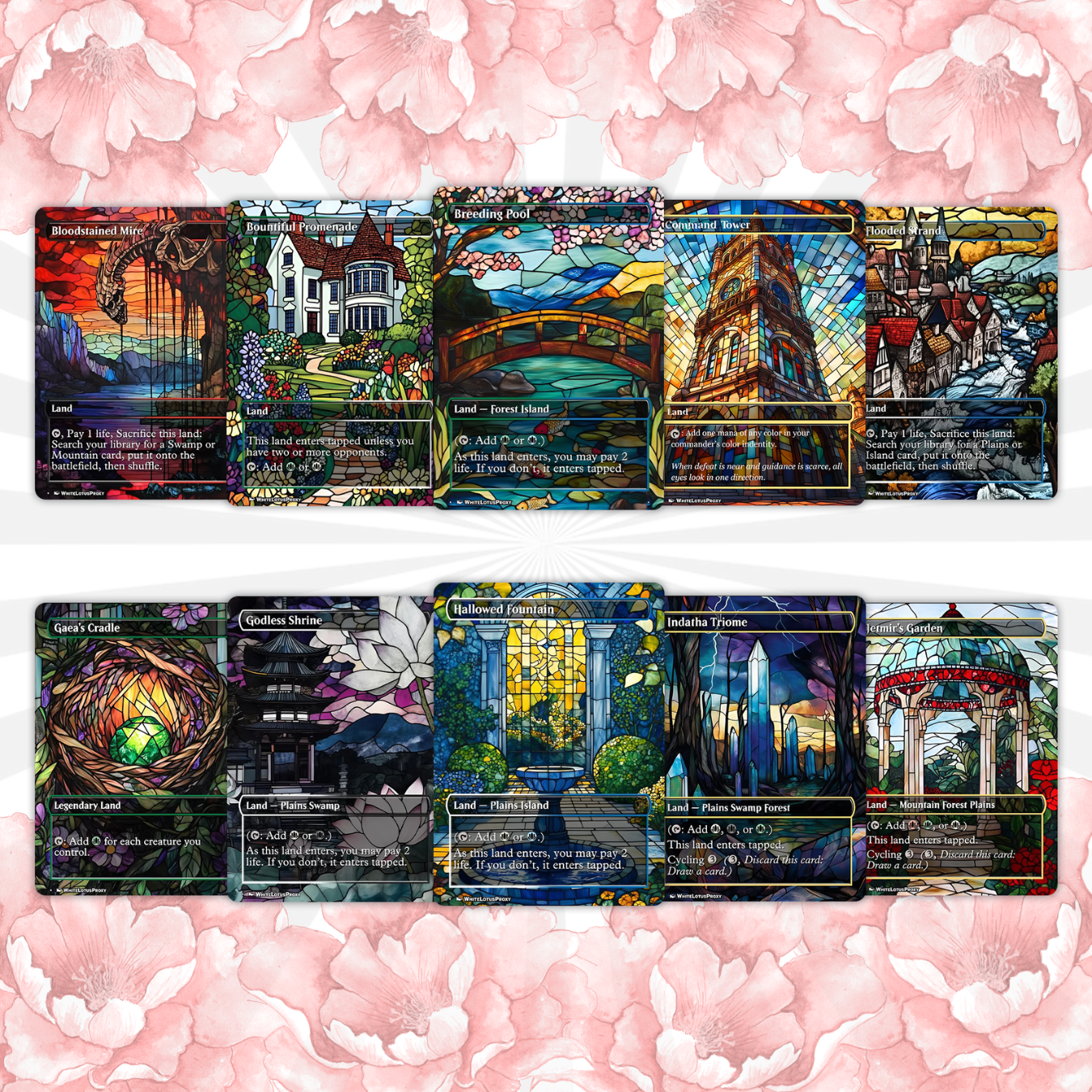 Mega EDH land pack (50+ cards) Stained Glass lands set of 50 unique borderless custom proxy lands High quality lands for EDH or cEDH
