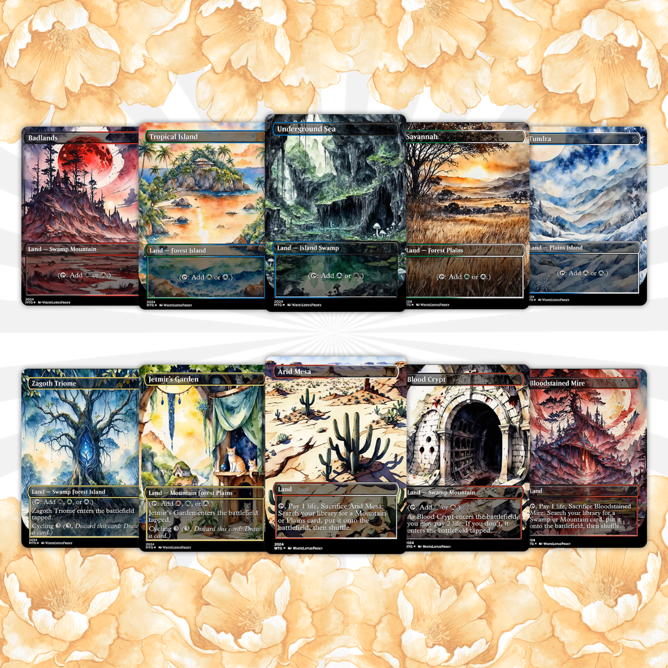 Mega EDH land pack (50+ cards) Anime watercolour lands set of 50 unique borderless custom proxy lands High quality lands for EDH or cEDH