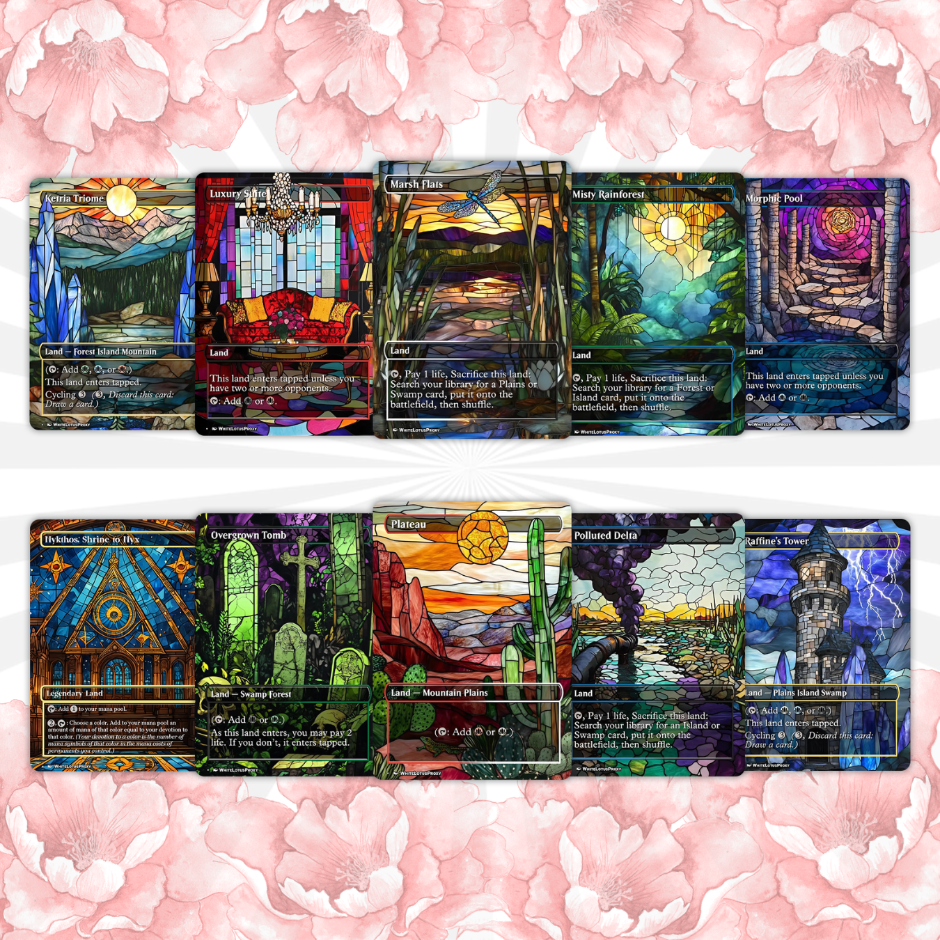 Mega EDH land pack (50+ cards) Stained Glass lands set of 50 unique borderless custom proxy lands High quality lands for EDH or cEDH