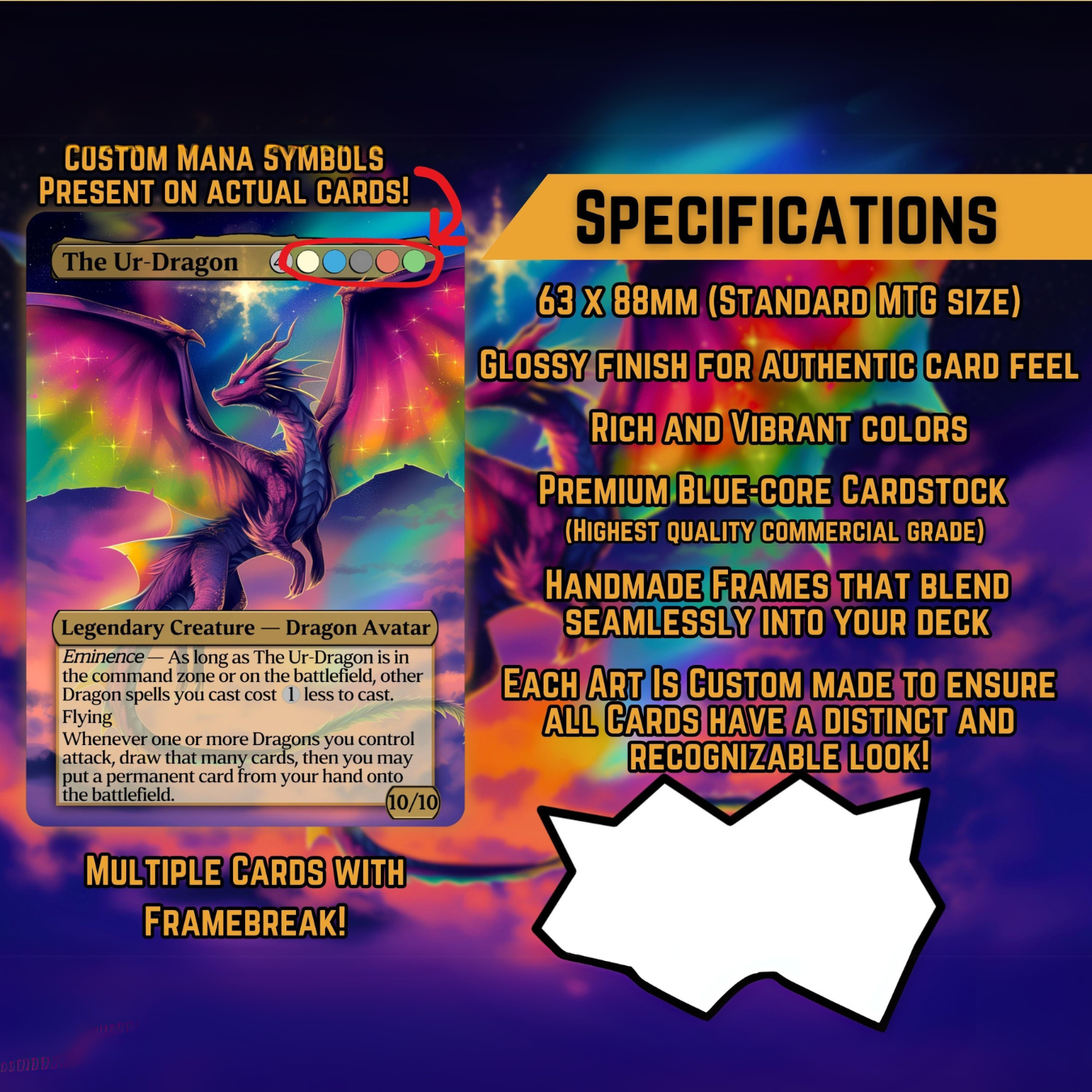 Dragon Tribal Commander Deck - Proxy - 4 Possible Commanders - 5 Colors - Tokens Included - Dragonstorm Upgrade Bundle - 110 card EDH Deck