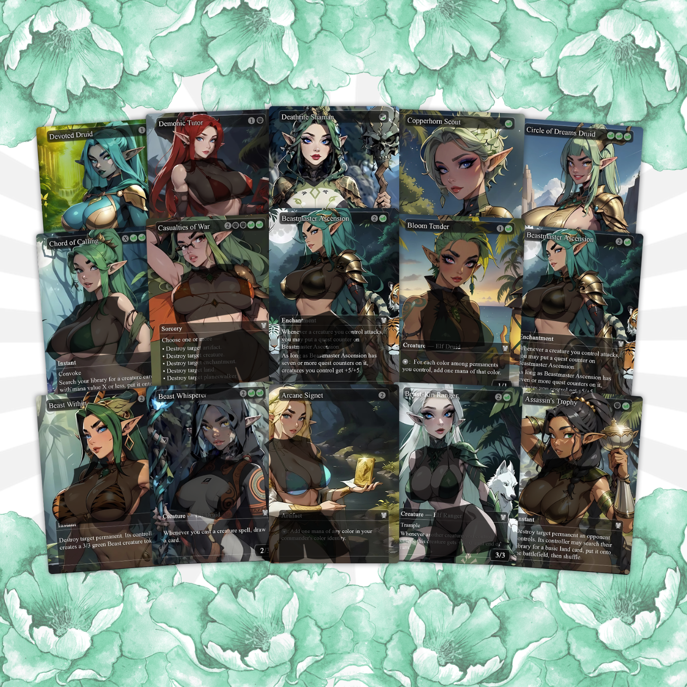 Lathril Blade of the Elves EDH Anime Style Waifu Proxy Deck Custom Proxy Elf Tribal Elves High Quality Cards, 120 Cards, 18 Sideboard Cards