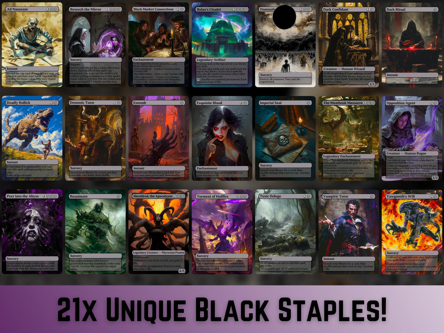 105 Card Commander Staples Super Mega Bundle - Gift - All 5xColors -Unique Full-art Custom Magic proxies-High Quality Cards for your decks!