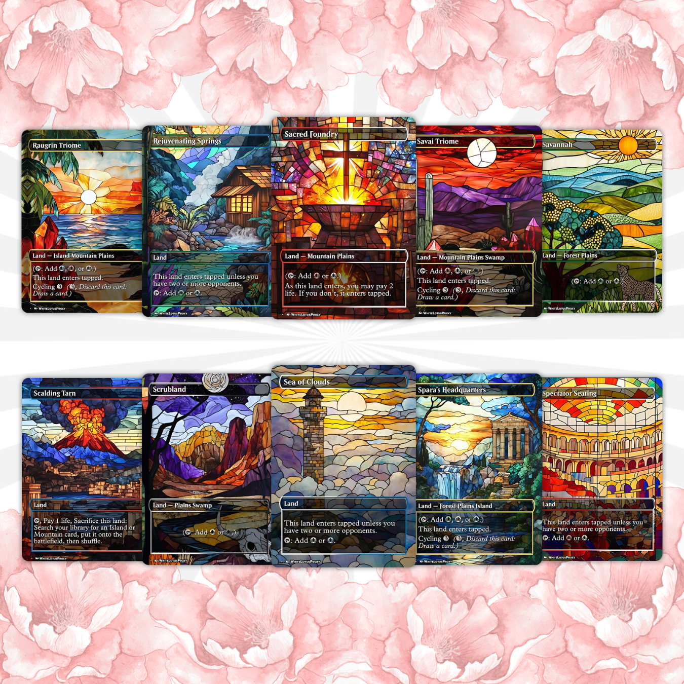 Mega EDH land pack (50+ cards) Stained Glass lands set of 50 unique borderless custom proxy lands High quality lands for EDH or cEDH