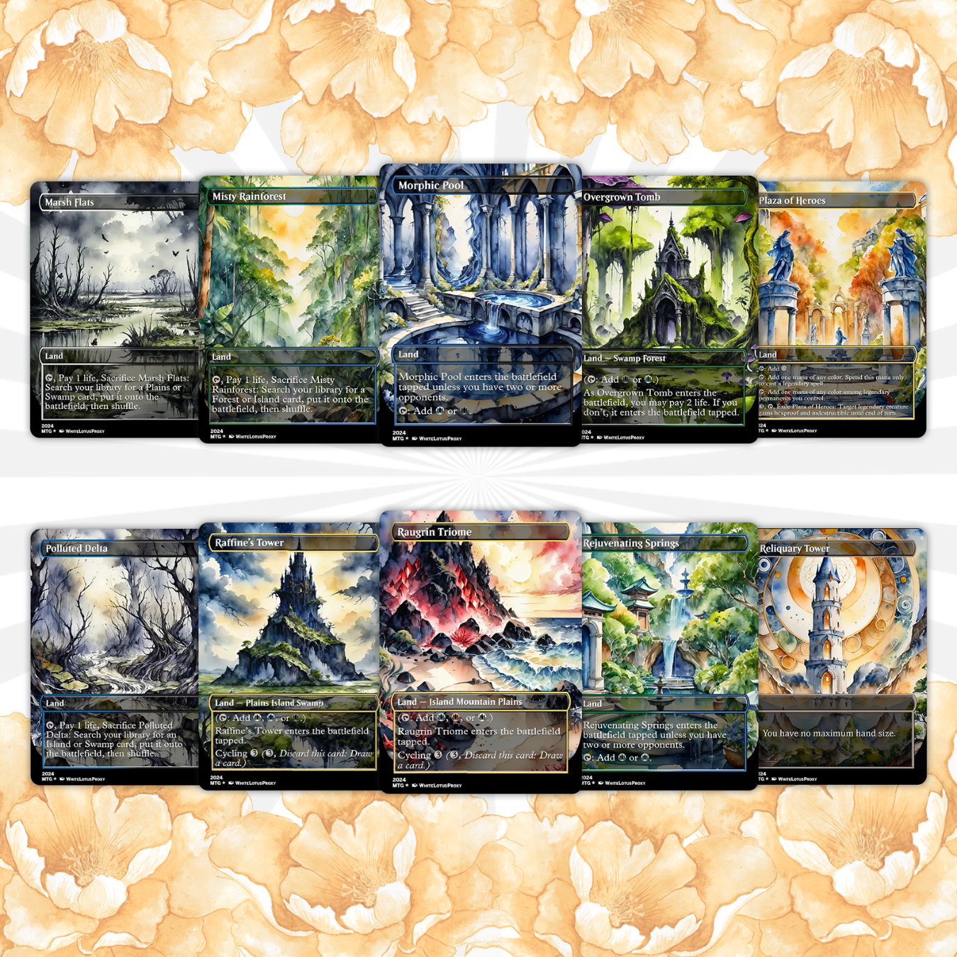 Mega EDH land pack (50+ cards) Anime watercolour lands set of 50 unique borderless custom proxy lands High quality lands for EDH or cEDH