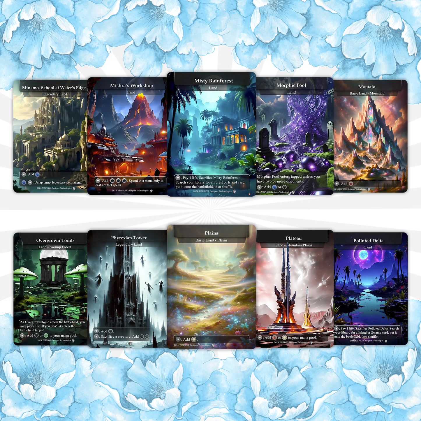 90 Custom Land Pack Dual, Fetch, Shock, Triome, Bond, Surveil, Basic, Artifact, & Utility Styles Premium Proxies