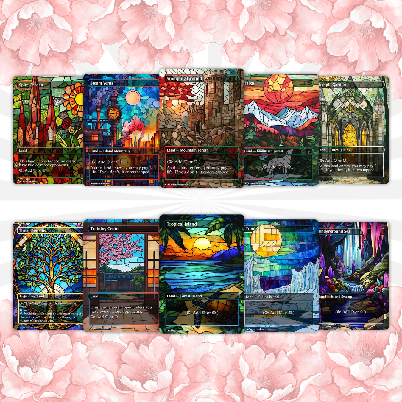 Mega EDH land pack (50+ cards) Stained Glass lands set of 50 unique borderless custom proxy lands High quality lands for EDH or cEDH