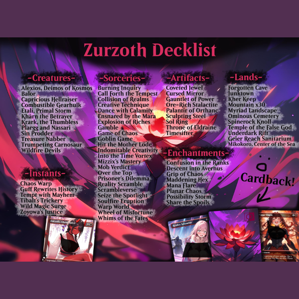 Chaos Commander Deck Zurzoth Custom MTG Cards Premium Proxy Cards Complete EDH Deck Premium Quality