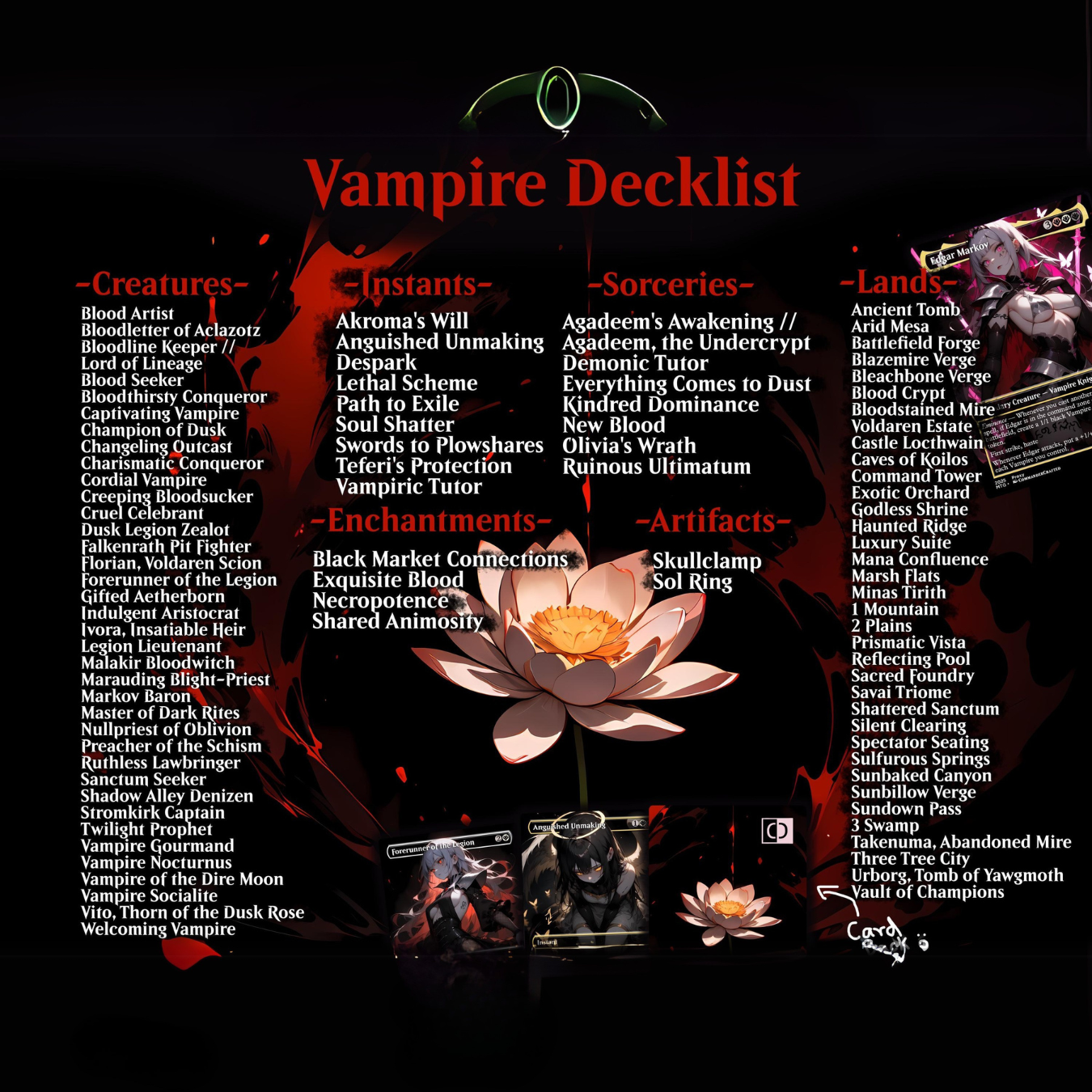 Vampire Tribal Commander Deck Edgar Markov Complete EDH Deck Proxy Deck
