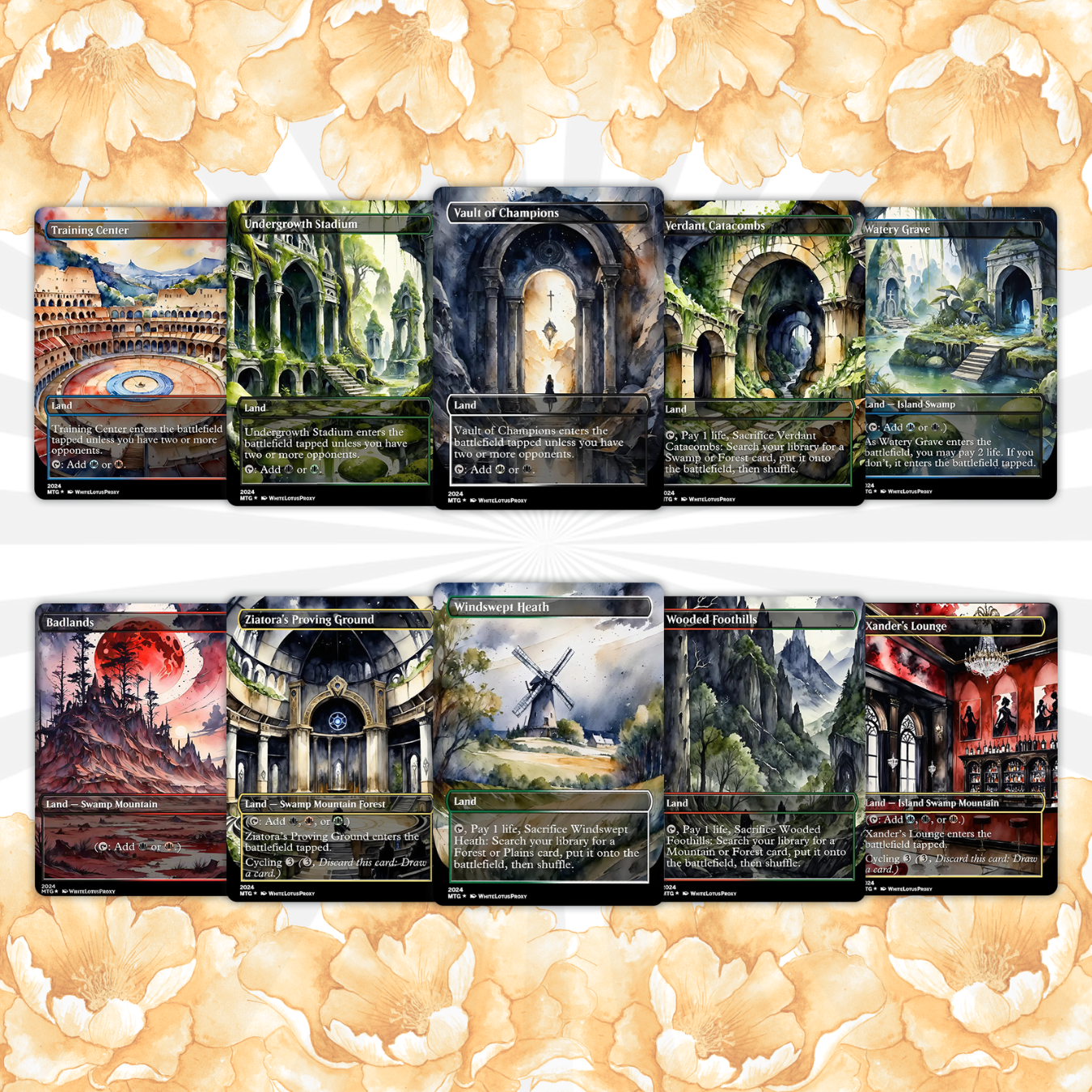 Mega EDH land pack (50+ cards) Anime watercolour lands set of 50 unique borderless custom proxy lands High quality lands for EDH or cEDH