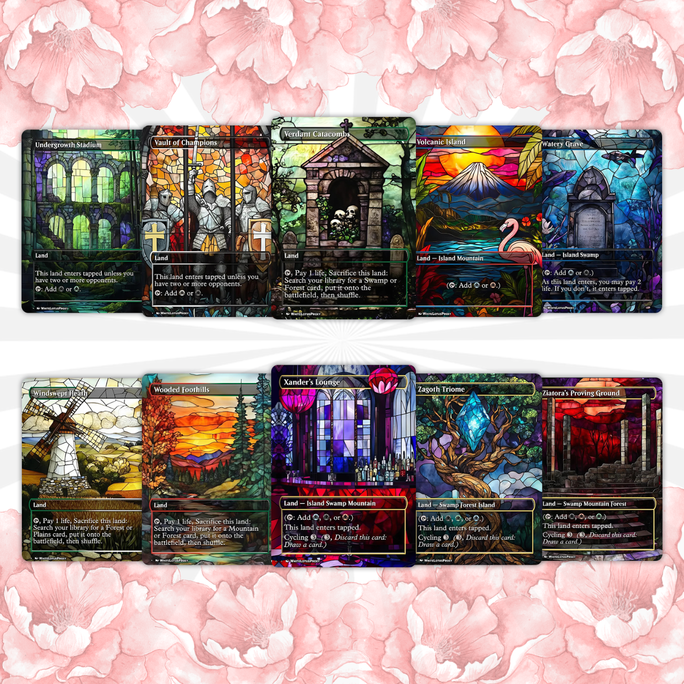 Mega EDH land pack (50+ cards) Stained Glass lands set of 50 unique borderless custom proxy lands High quality lands for EDH or cEDH