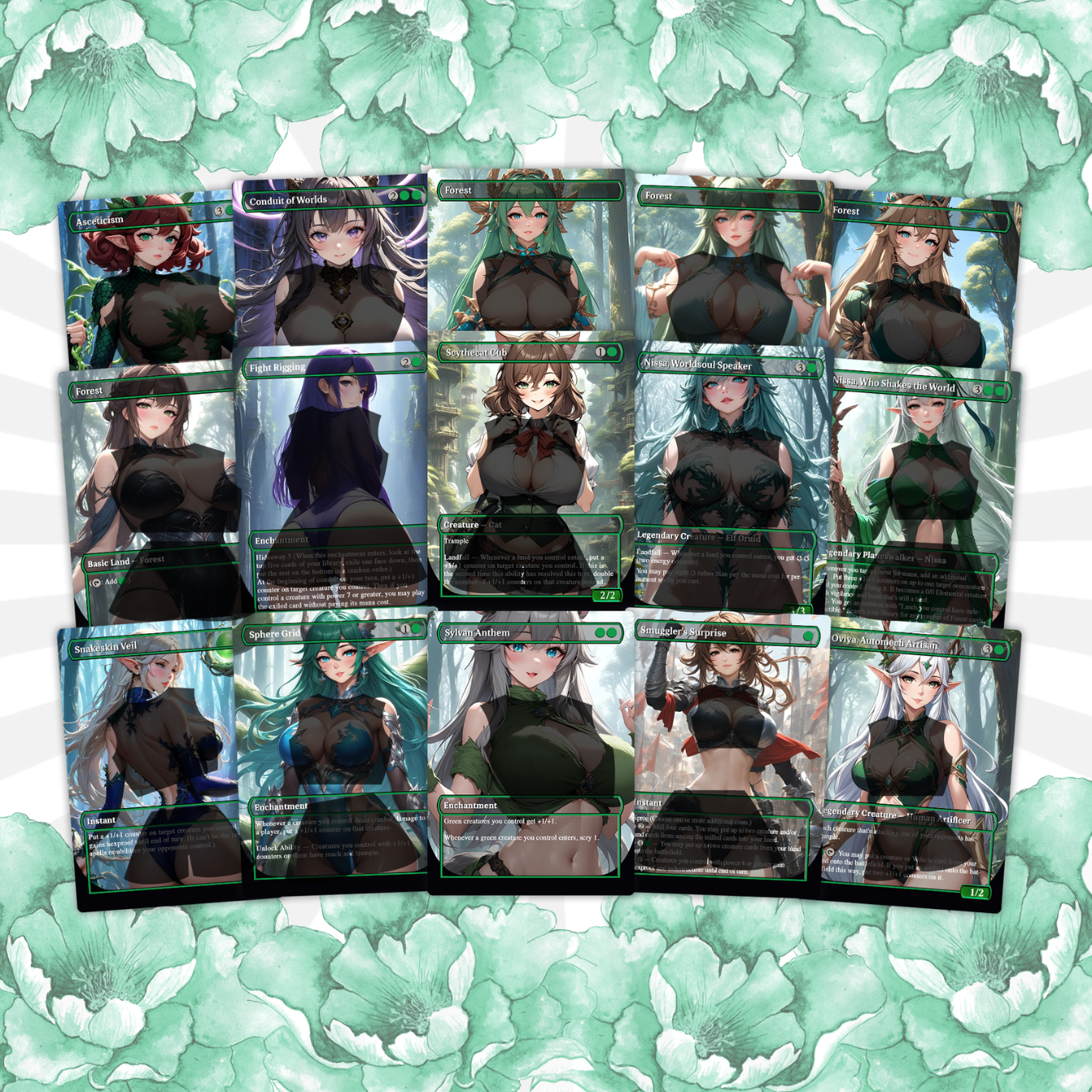 Mono Green Waifu Wonderland – Custom Proxy MTG Commander Deck | Bristly Bill. Spiky, Sassy, Landfall Commander