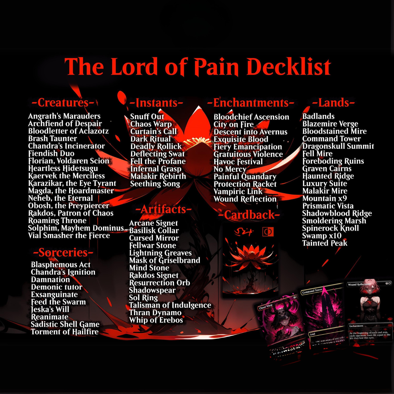 Burn Commander Deck The Lord of Pain Complete EDH Deck Proxy Deck