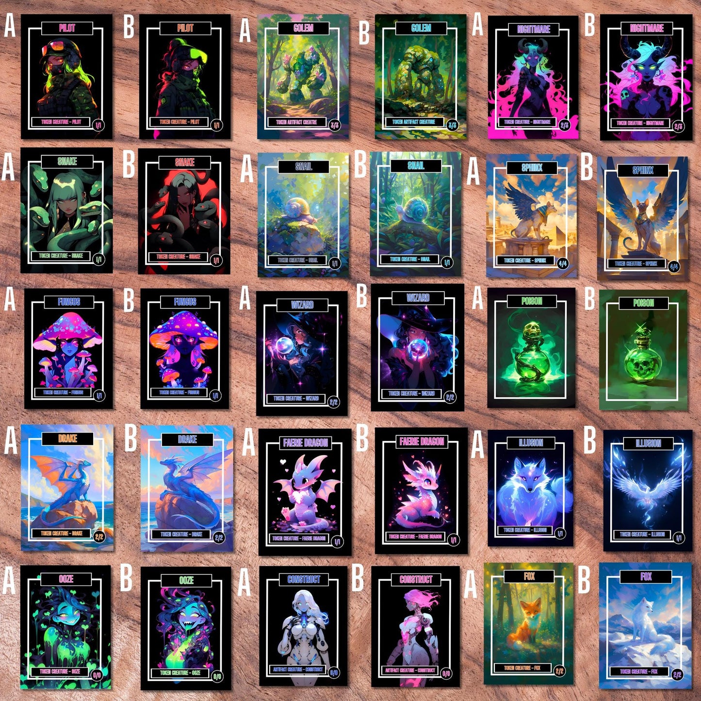 Token Card Bundle Compatible with MTG, Unofficial Tokens for MTG Play, Gifts for Gamers, Regular or Foil Holographic Tokens