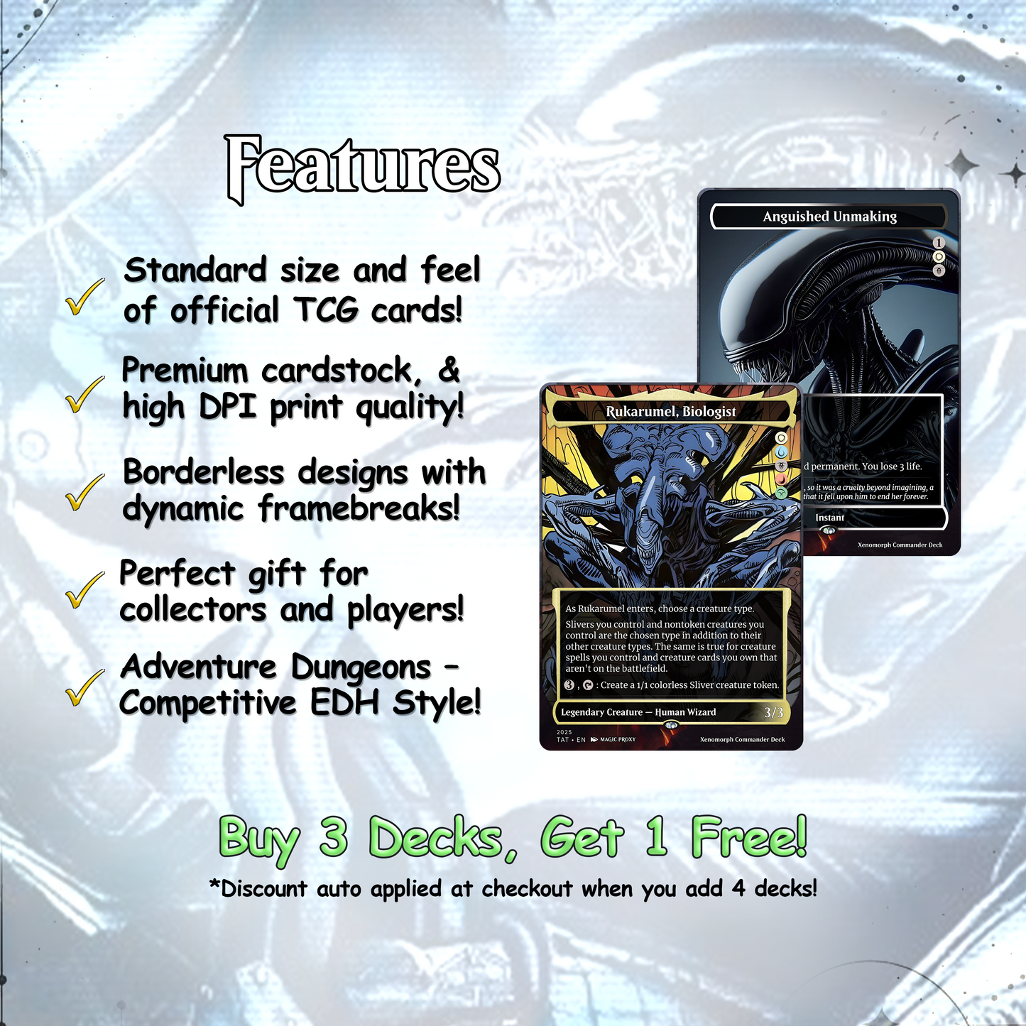 Alien Commander cEDH Deck - Alien Commander Magic Commander - Magic Proxy Deck with 170+ Unique Cards - Custom Cards MTG Proxy for Casual Play