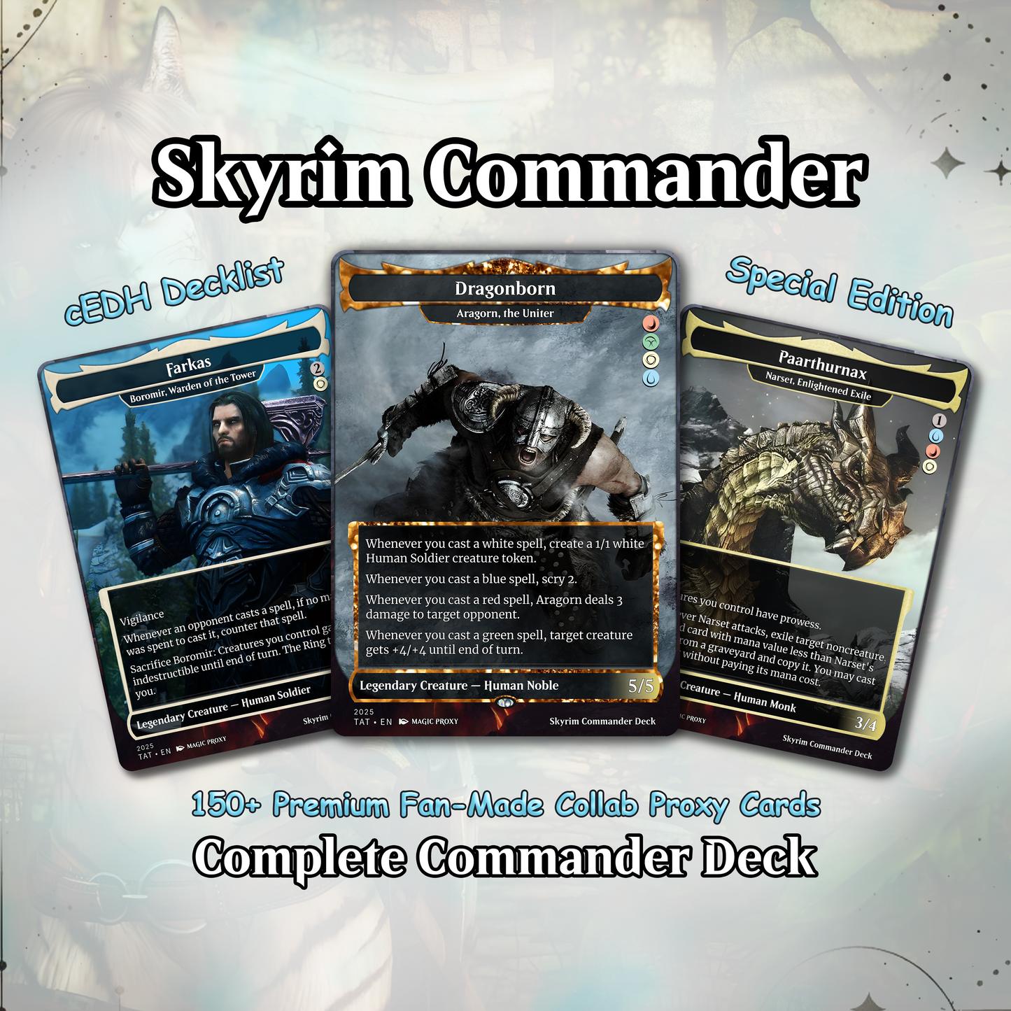 Skyrim Themed cEDH Deck - Skyrim Themed Magic Commander - Magic Proxy Deck with 160+ Unique Cards - Custom Cards MTG Proxy for Casual Play