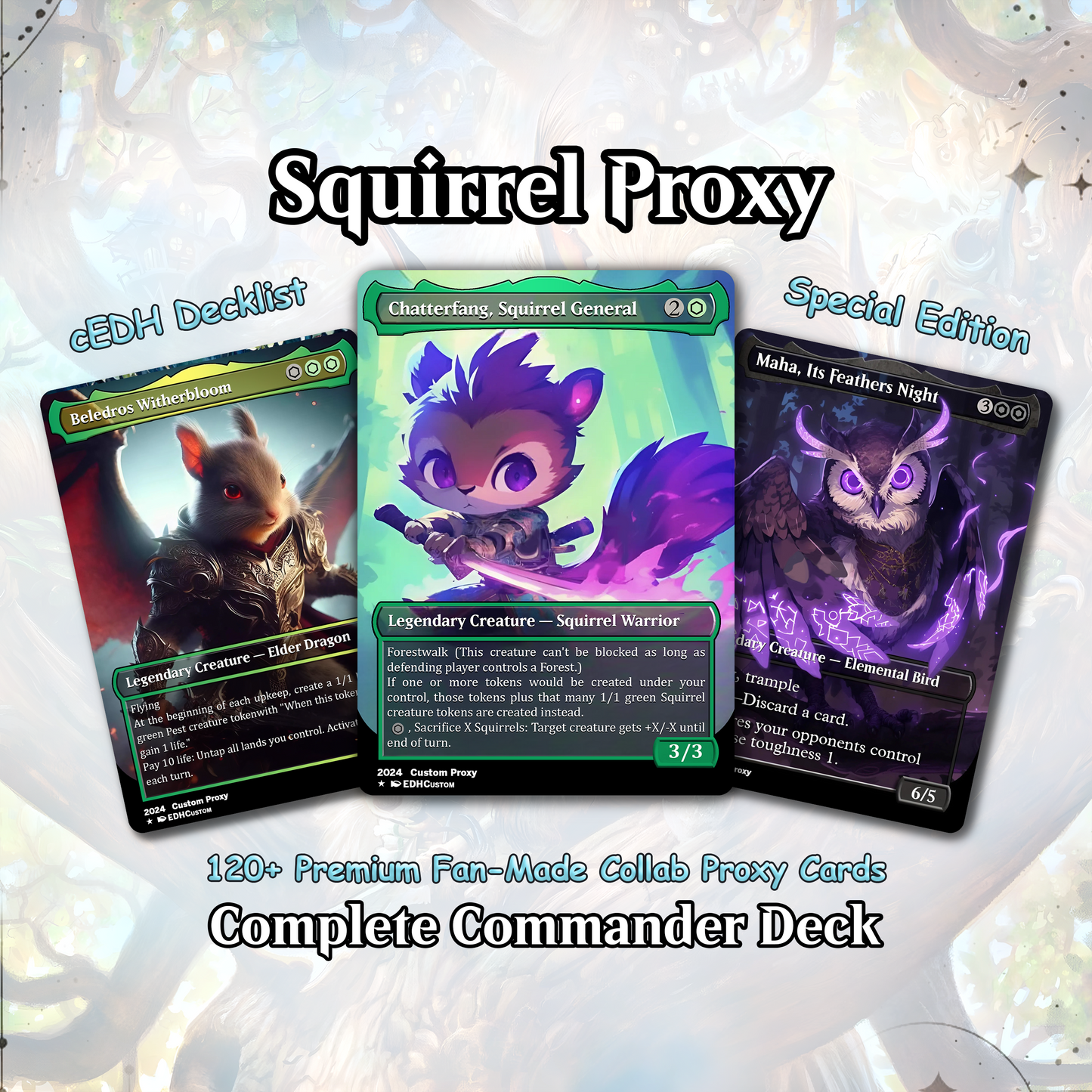 Squirrel Proxy Deck Chatterfang Combo 100 Cards + Sideboard + Tokens | Premium Quality Custom MTG Proxies for EDH Commander