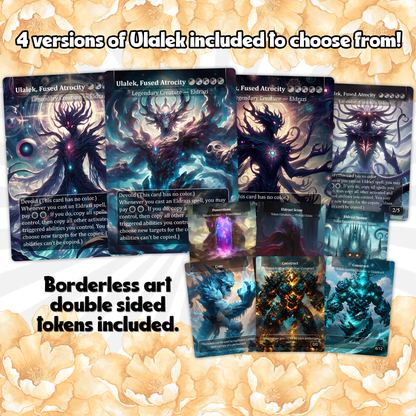Eldrazi, totaling 108 Proxies, three commanders Ulalek, Azlask, and Zhulodock, Bonus Lands