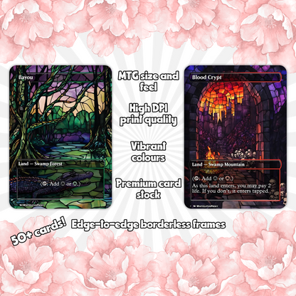 Mega EDH land pack (50+ cards) Stained Glass lands set of 50 unique borderless custom proxy lands High quality lands for EDH or cEDH