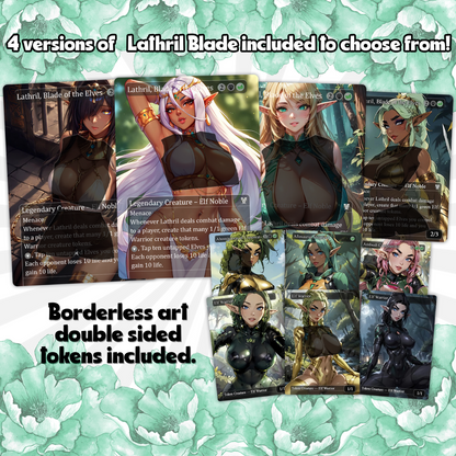 Lathril Blade of the Elves EDH Anime Style Waifu Proxy Deck Custom Proxy Elf Tribal Elves High Quality Cards, 120 Cards, 18 Sideboard Cards