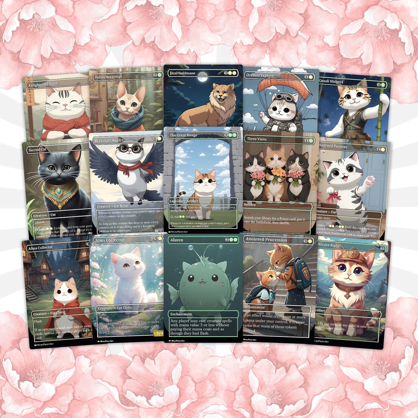 Arahbo Cat Tribal Proxy Commander Deck, 100 Cards + 14 Free Tokens | Cute Custom Full Art | MuraProxyArt