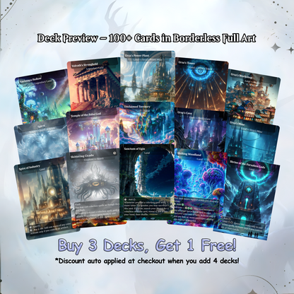 Eldrazi, totaling 108 Proxies, three commanders Ulalek, Azlask, and Zhulodock, Bonus Lands