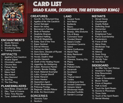 M.a.r.v.e.l vs M.o.r.t.a.l. K.o.m.b.a.t, D.u.e.l Decks, 2 EDH Decks, K.e.n.r.i.t.h. the R.e.t.u.r.n.e.d K.i.n.g. vs C.a.p.t.a.i.n A.m.e.r.i.c.a EDH Deck, 216 Total Proxy Cards