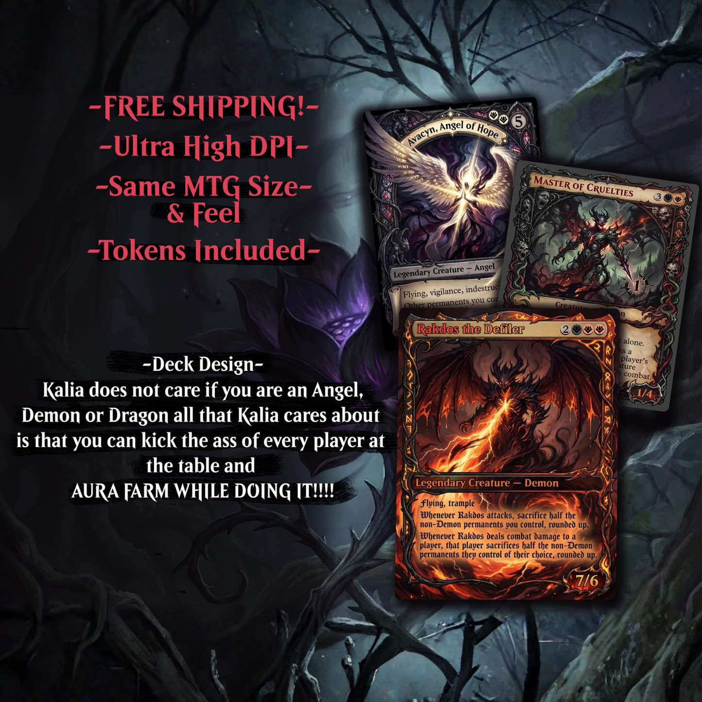 Angels Demons and Dragons Theme / Kaalia of the Vast Commander Deck / Premium Paper Proxy Deck / 100 cards + tokens / Angel Demon Dragon Tribal Bracket 4 EDH Magic Deck