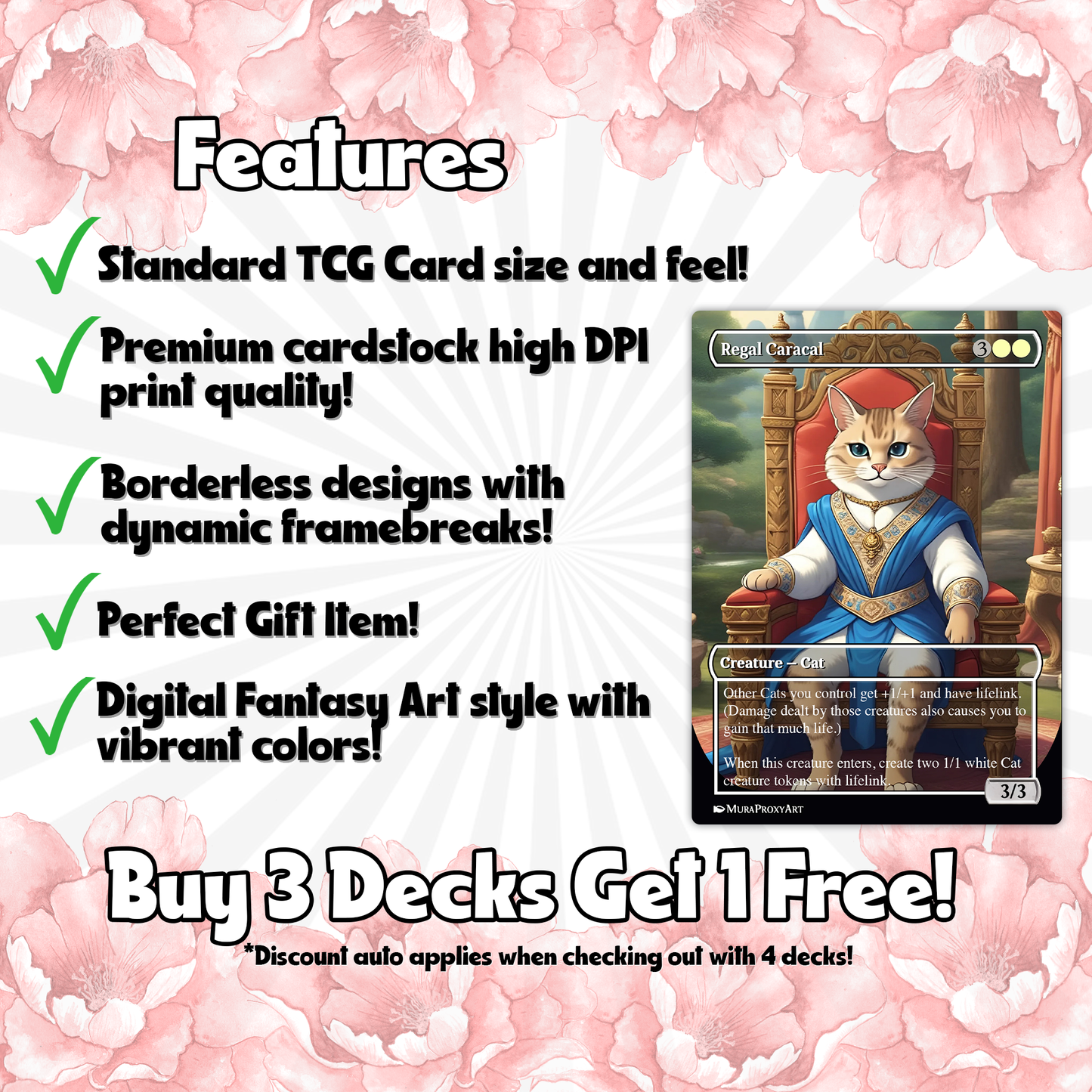 Arahbo Cat Tribal Proxy Commander Deck, 100 Cards + 14 Free Tokens | Cute Custom Full Art | MuraProxyArt
