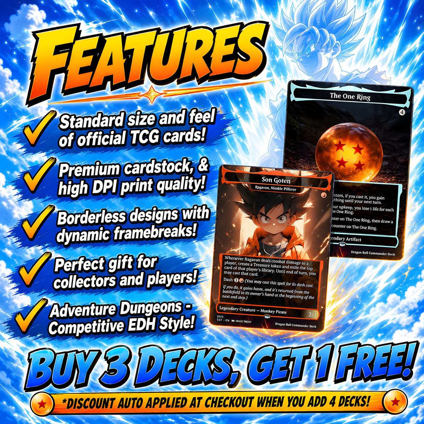 Dragon Ball Commander Deck • Dragon Ball Proxy Deck • M.t.g Commander Deck • Custom M.T.G card • Magic Proxies • Son Goku • M.t.g Deck Box