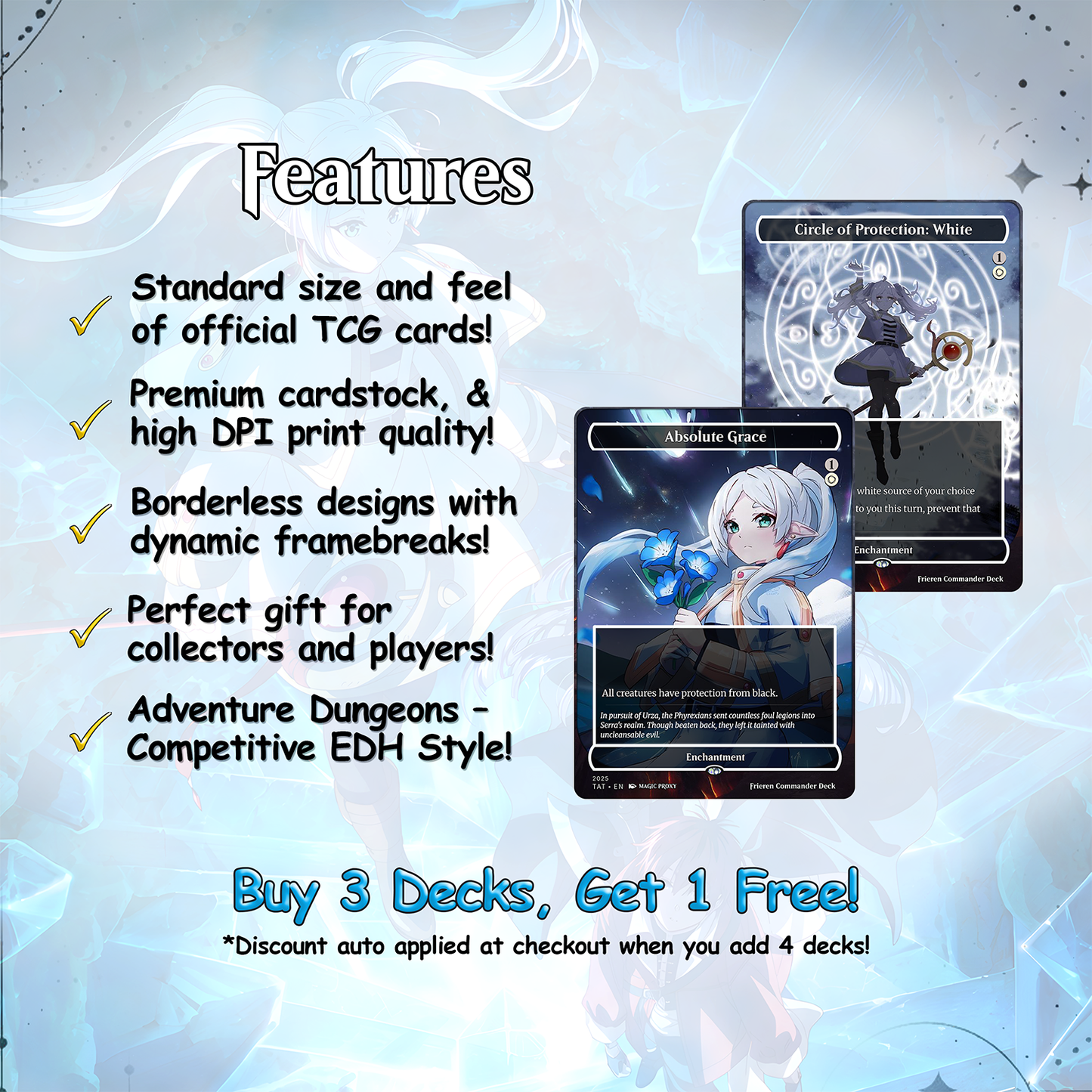 Frieren the Slayer Theme / Absolute Virtue Commander Deck / Premium Paper Proxy Deck / 100 cards + tokens / Pillowfort Theme Bracket 4 EDH Magic Deck