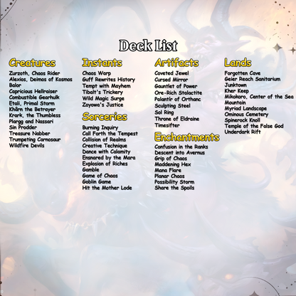 Chaos Commander Deck Zurzoth Custom MTG Cards Premium Proxy Cards Complete EDH Deck Premium Quality