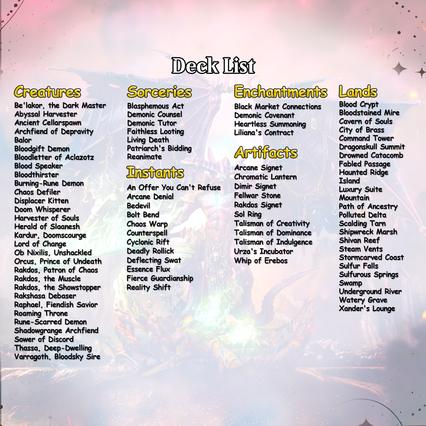 Demon Tribal Anime Style Waifu Proxy Commander Deck Special Edition Custom MTG EDH Deck English High Quality Cards