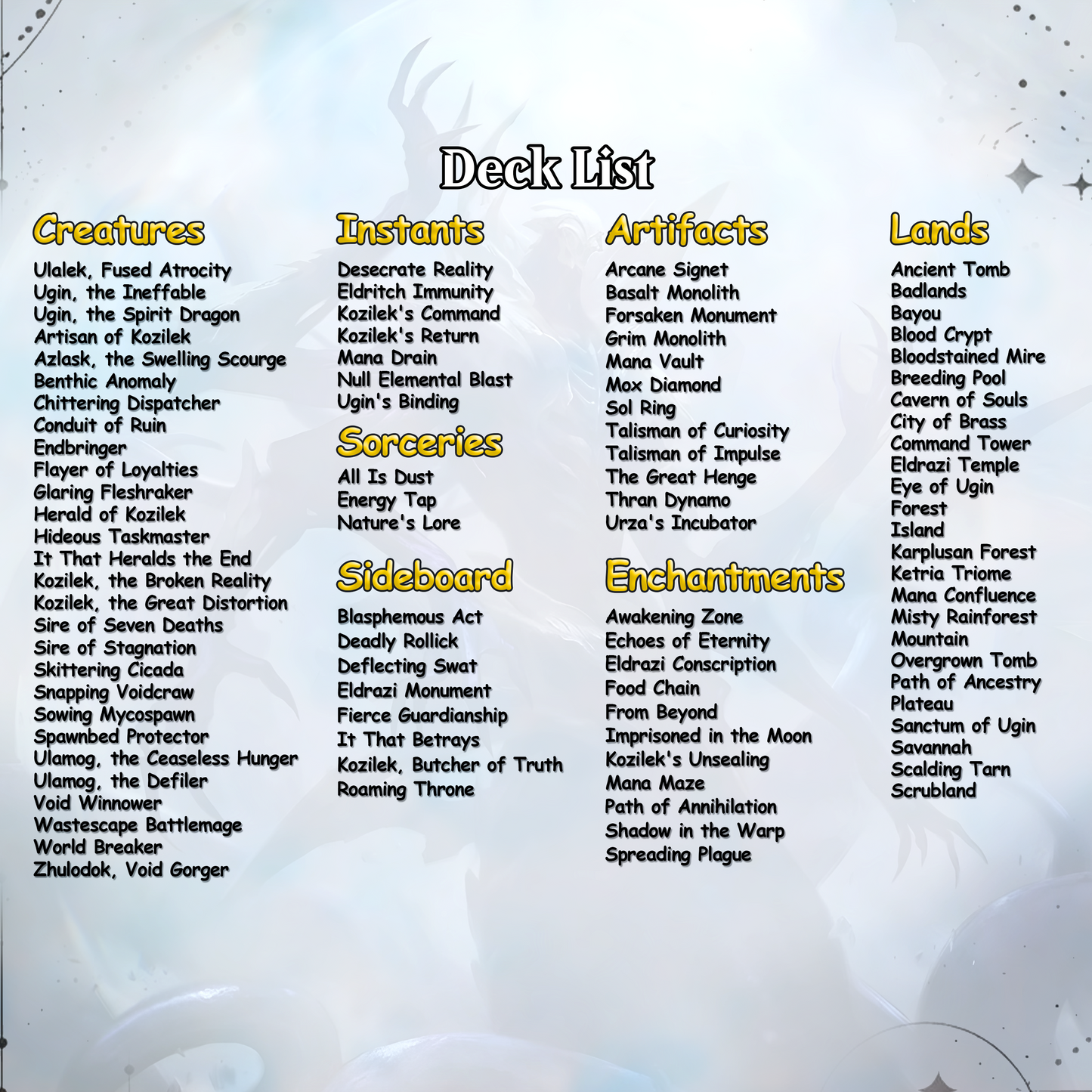 Eldrazi Tribal Commander Deck Ulalek, fused atrocity Complete EDH Deck Proxy Deck