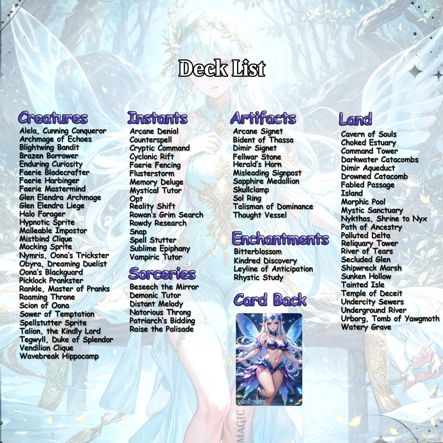 Alela Faeries Anime Waifu Proxy Commander Deck Special Edition Custom EDH Deck English High Quality Cards