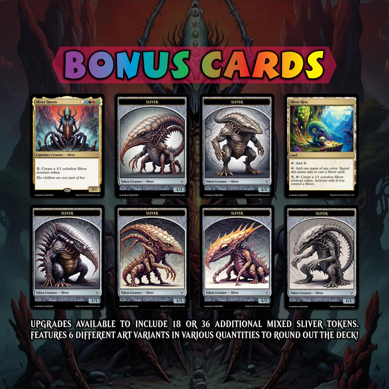 S.l.i.v.e.r Tribal Commander Deck - High Quality MTG Proxies for Commander EDH, Full 100 Card Ready to Play Deck with Custom Art + 8 Bonus Cards