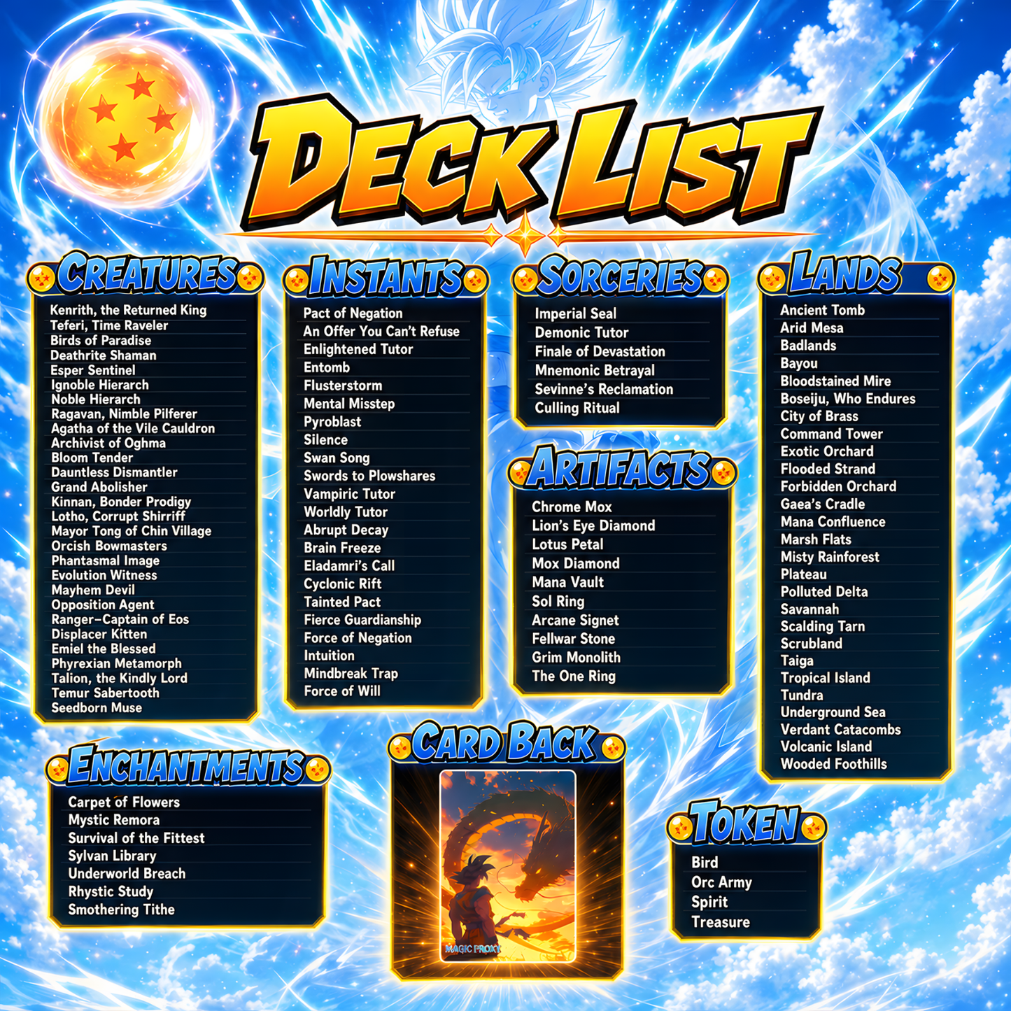 Dragon Ball Commander Deck • Dragon Ball Proxy Deck • M.t.g Commander Deck • Custom M.T.G card • Magic Proxies • Son Goku • M.t.g Deck Box