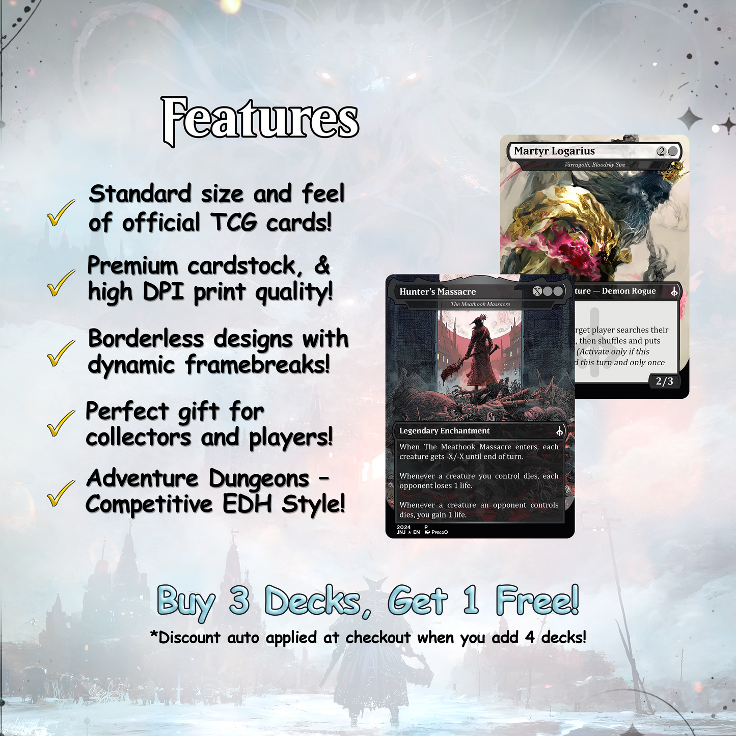 Bloodborne Themed Commander Deck Proxies, Aristocrat/Artifact Combo, 120+ Unique Cards, Quality Custom Card Proxy Replicas for Commander EDH