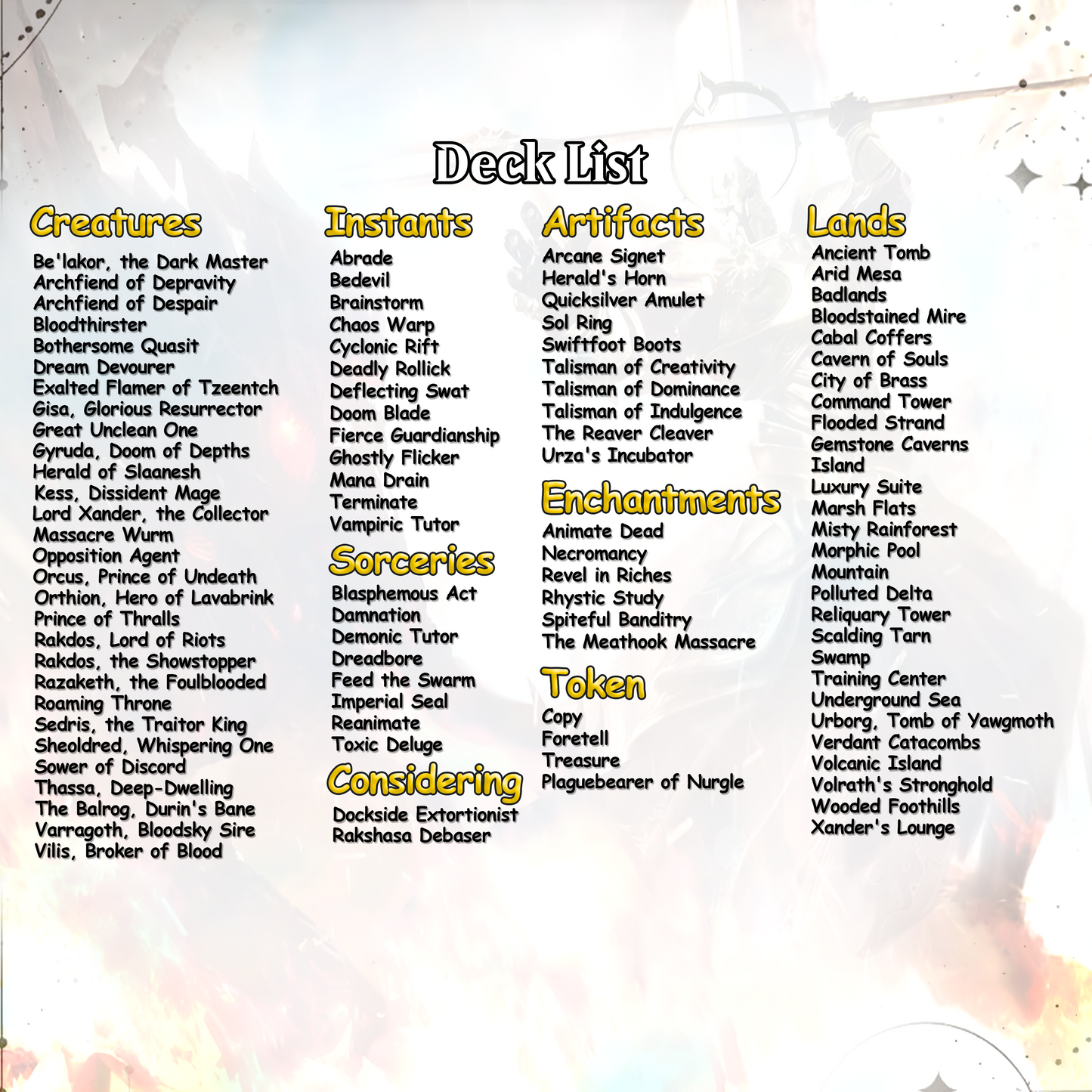 Diablo Themed Commander Deck Proxies, Demon Tribal/Reanimation, High Quality Custom Card Proxy