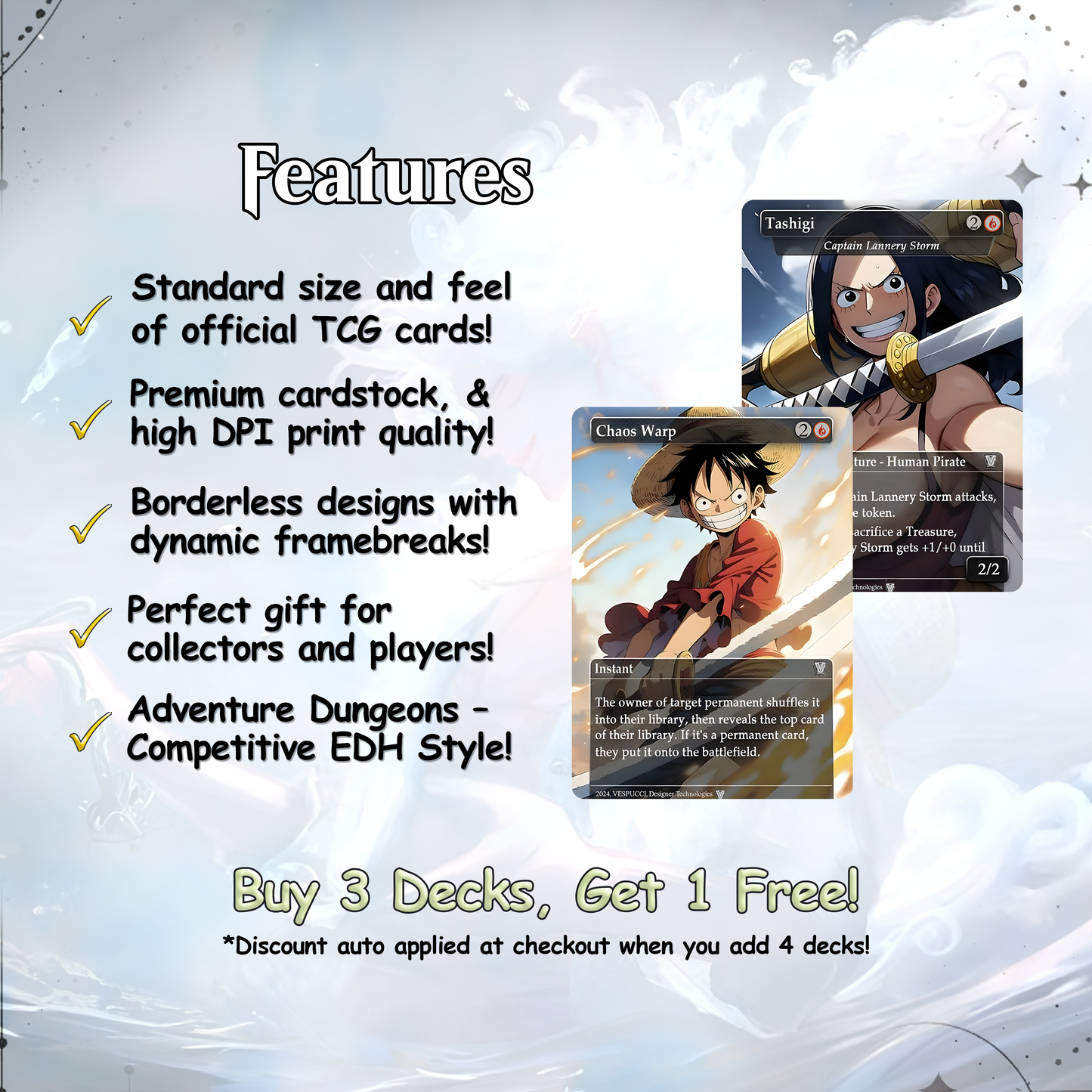 Complete Anime Pirate Tribal Deck, Custom Gift EDH Deck, Custom A.n.i.m.e O.P Pirate Deck, Treasure Tokens, A.d.m.i.r.a.l B.r.a.s.s Unsinkable