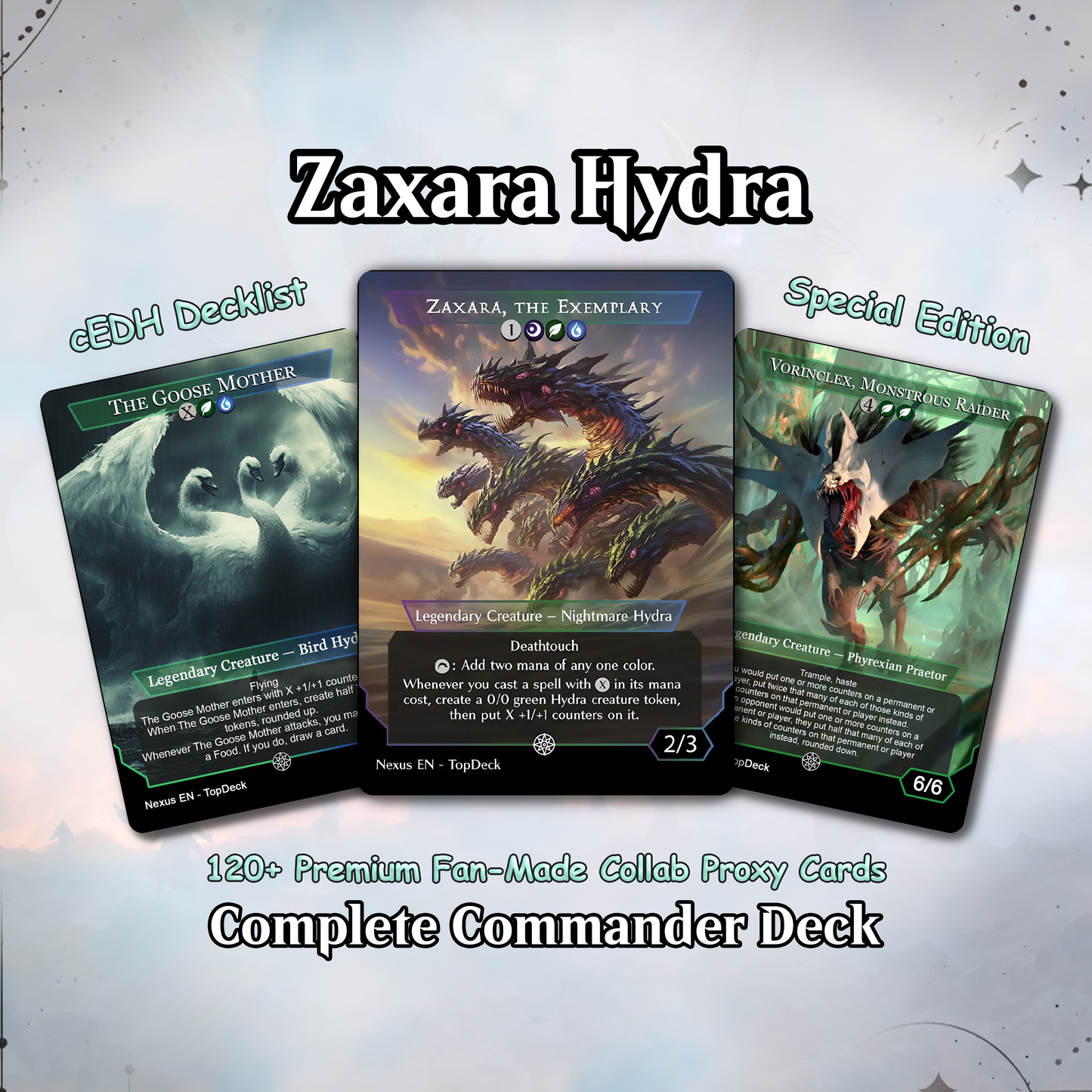 Zaxara Hydra - Commander EDH Deck - With Tokens - MTG Full Proxy Deck, Altered Cards cEDH