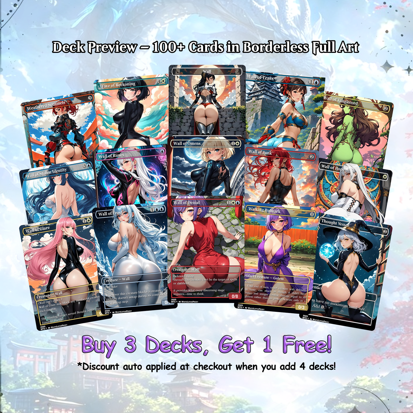 Arcades Walls/Butts Themed Defender Tribal Anime Waifu Proxy Commander Deck Custom Proxy EDH Defender English High Quality Cards