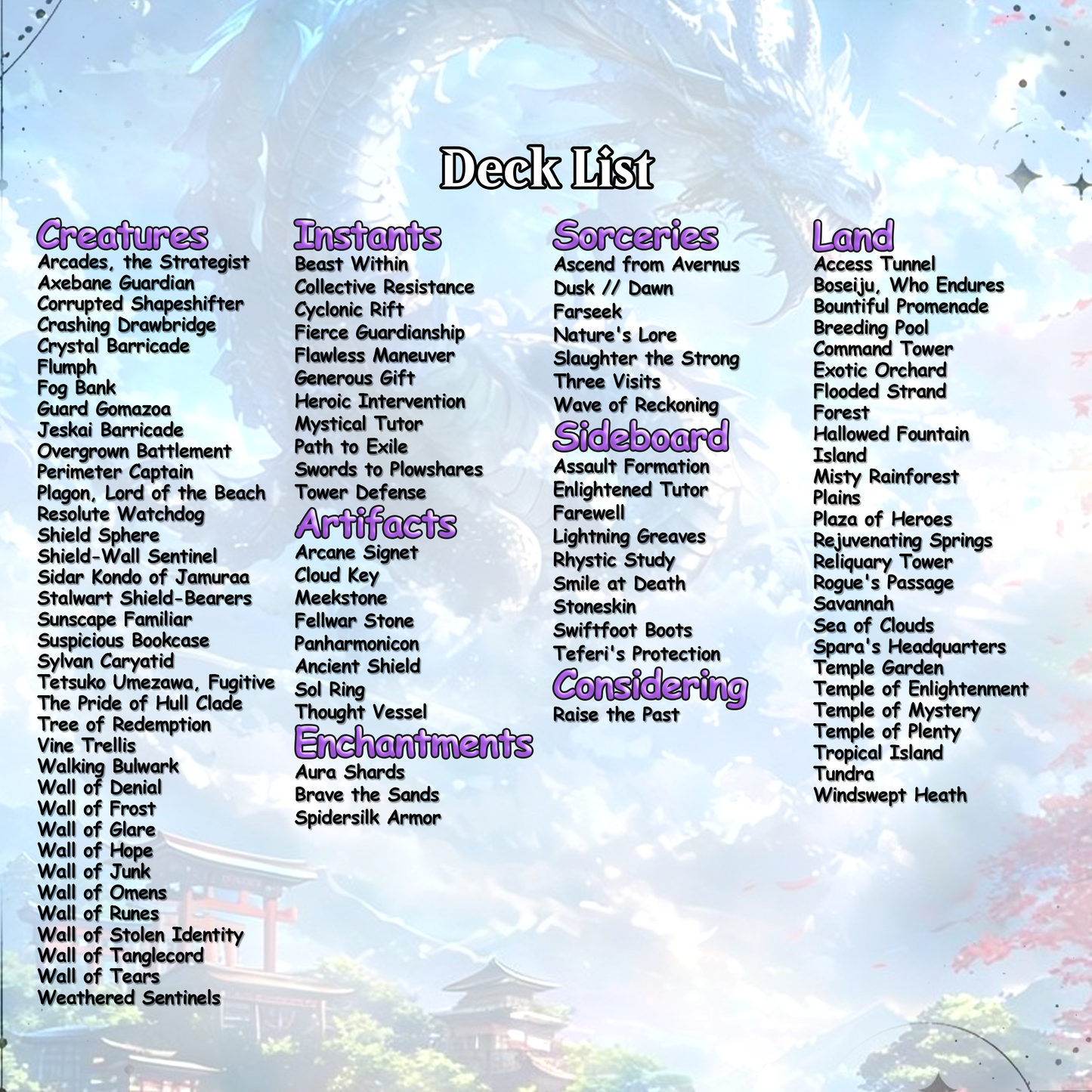 Arcades Walls/Butts Themed Defender Tribal Anime Waifu Proxy Commander Deck Custom Proxy EDH Defender English High Quality Cards