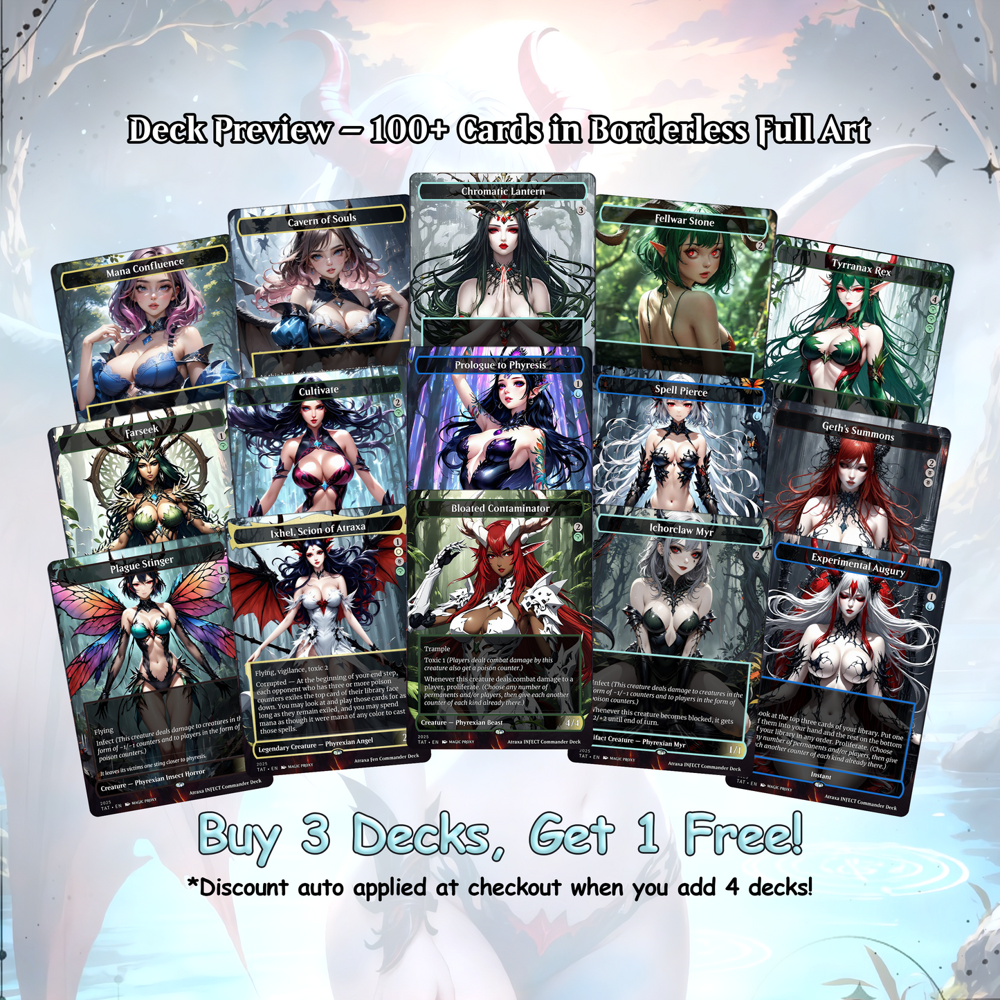 Atraxa INFECT Anime Waifu Ready to Play Proxy Commander Deck Custom Proxy EDH Phyrexian Tribal English High Quality Cards