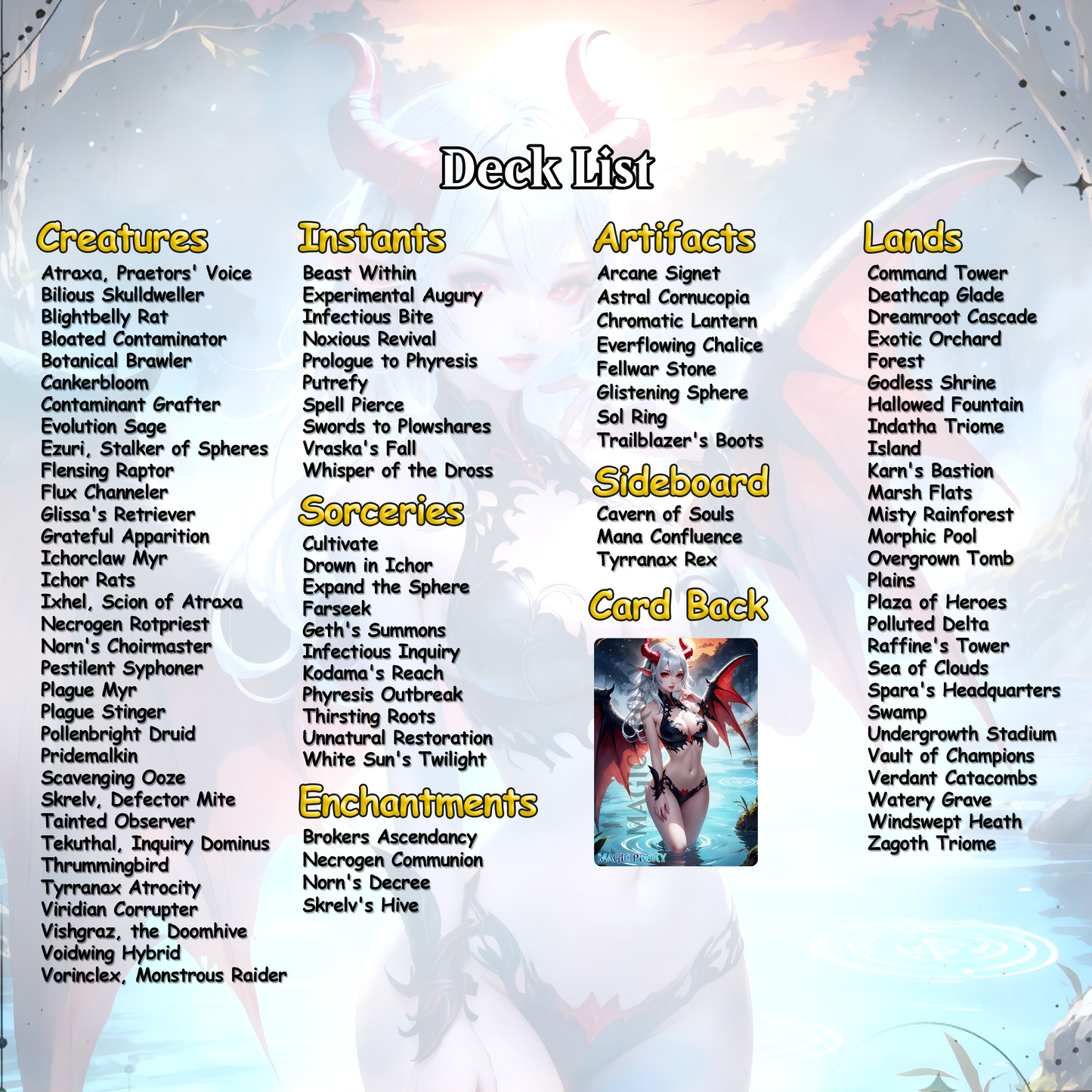 Atraxa INFECT Anime Waifu Ready to Play Proxy Commander Deck Custom Proxy EDH Phyrexian Tribal English High Quality Cards